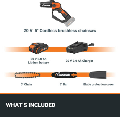 Cordless Mini Chainsaw, 20V 5" Pole Saw/Pruning Saw, WG326.1