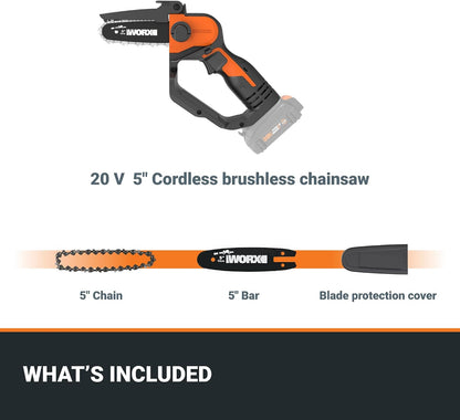 Cordless Mini Chainsaw, 20V 5" Pole Saw/Pruning Saw, WG326.1
