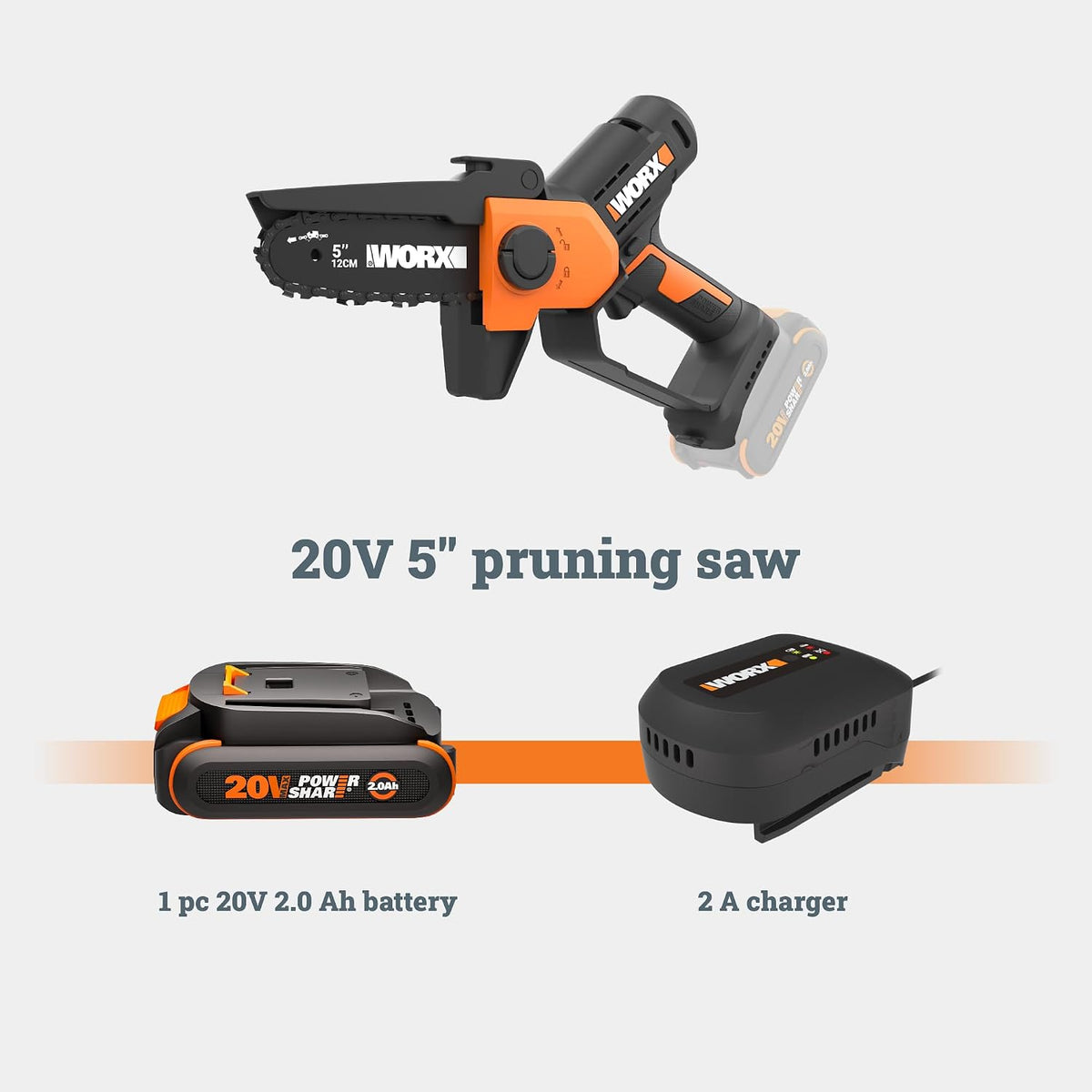 Cordless Mini Chainsaw, 20V 5" Pole Saw/Pruning Saw, WG326.1