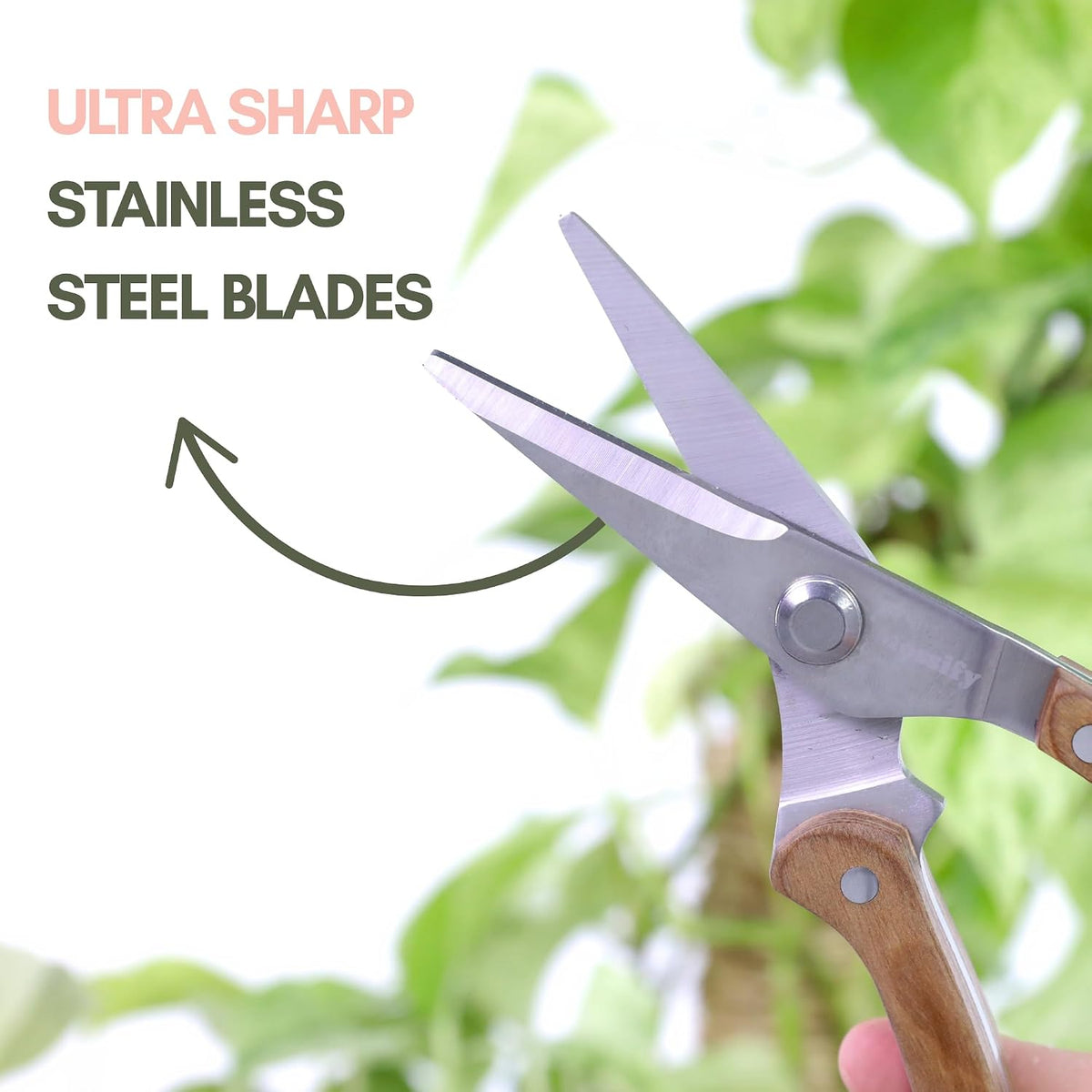 8.5" Slim Pruning Shears | Narrow-Profile Garden Shears, Full-Metal Core, Wood Handles, Spring-Loaded & Locking | Hand Pruners for Tight Growth