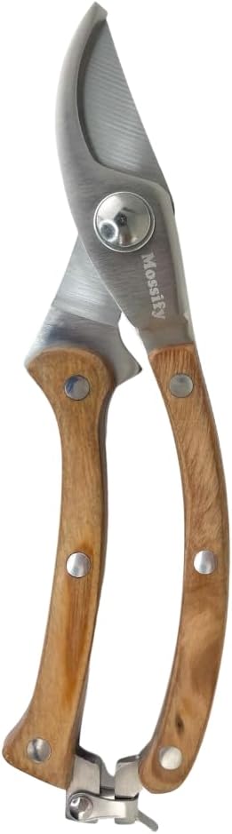 8.5" Slim Pruning Shears | Narrow-Profile Garden Shears, Full-Metal Core, Wood Handles, Spring-Loaded & Locking | Hand Pruners for Tight Growth