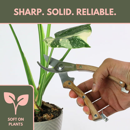 8.5" Slim Pruning Shears | Narrow-Profile Garden Shears, Full-Metal Core, Wood Handles, Spring-Loaded & Locking | Hand Pruners for Tight Growth