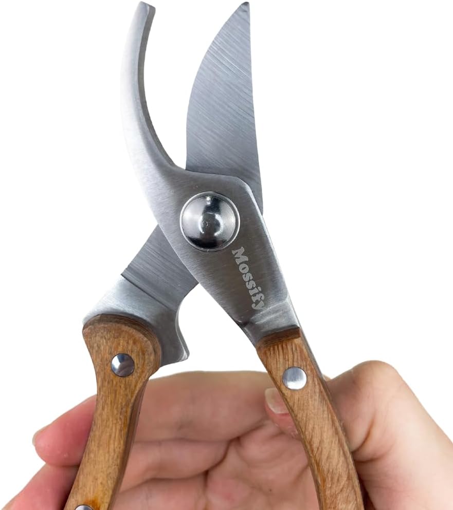 8.5" Slim Pruning Shears | Narrow-Profile Garden Shears, Full-Metal Core, Wood Handles, Spring-Loaded & Locking | Hand Pruners for Tight Growth