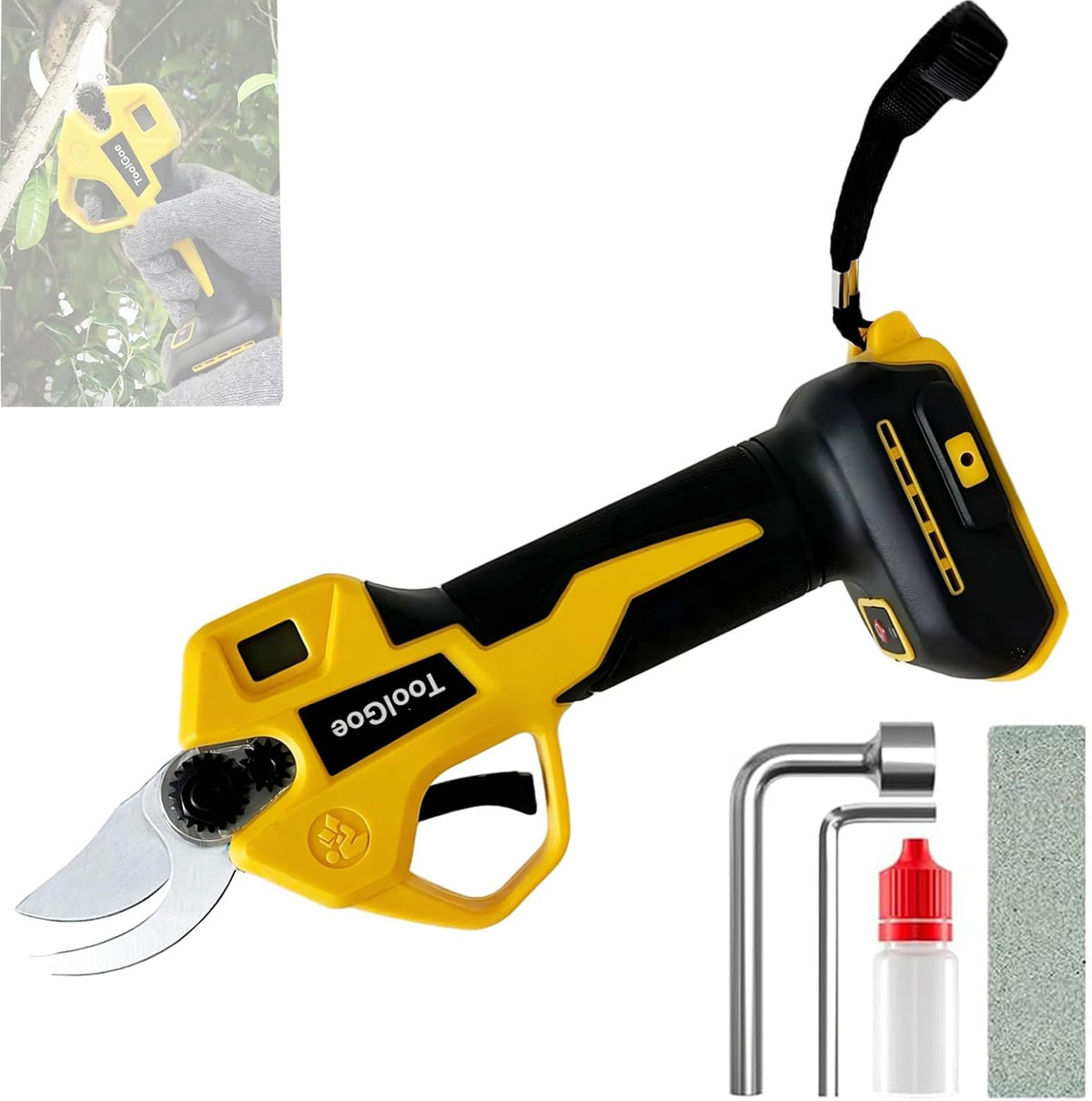 Electric Pruning Shears Compatible with DeWalt 20V Battery – Portable Cordless Pruning Shears with Brushless Motor, LCD Display, Adjustable Blade 0.98"–1.5", Battery Powered Tree Trimmer (Tool Only)