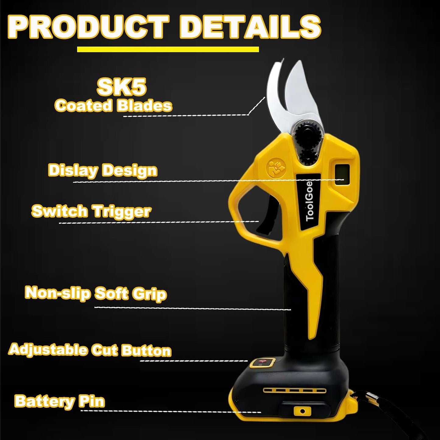 Electric Pruning Shears Compatible with DeWalt 20V Battery – Portable Cordless Pruning Shears with Brushless Motor, LCD Display, Adjustable Blade 0.98"–1.5", Battery Powered Tree Trimmer (Tool Only)