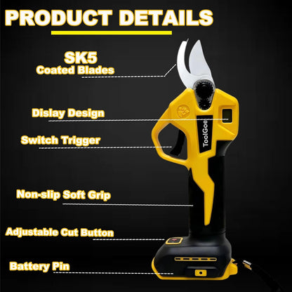 Electric Pruning Shears Compatible with DeWalt 20V Battery – Portable Cordless Pruning Shears with Brushless Motor, LCD Display, Adjustable Blade 0.98"–1.5", Battery Powered Tree Trimmer (Tool Only)