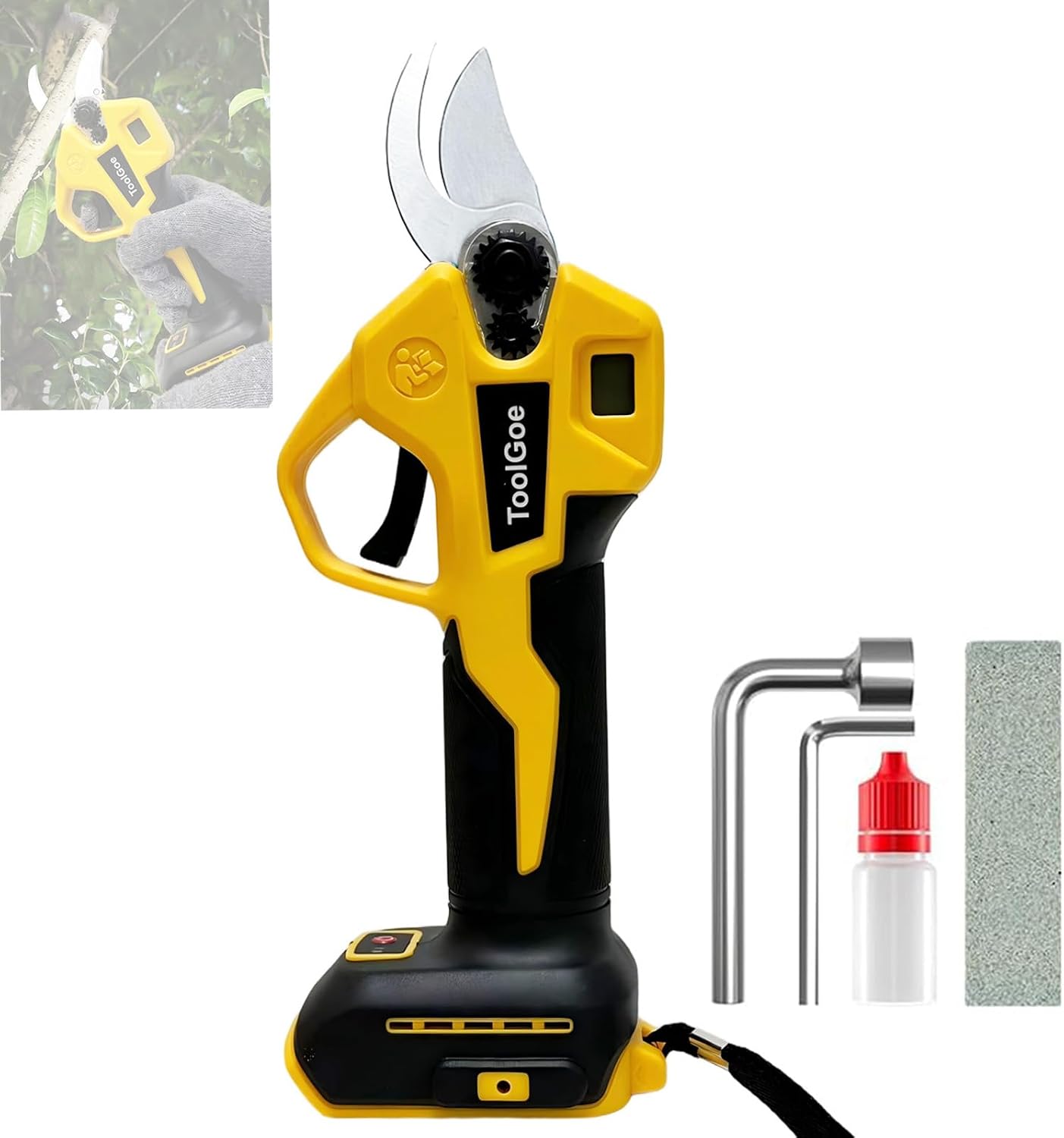 Electric Pruning Shears Compatible with DeWalt 20V Battery – Portable Cordless Pruning Shears with Brushless Motor, LCD Display, Adjustable Blade 0.98"–1.5", Battery Powered Tree Trimmer (Tool Only)