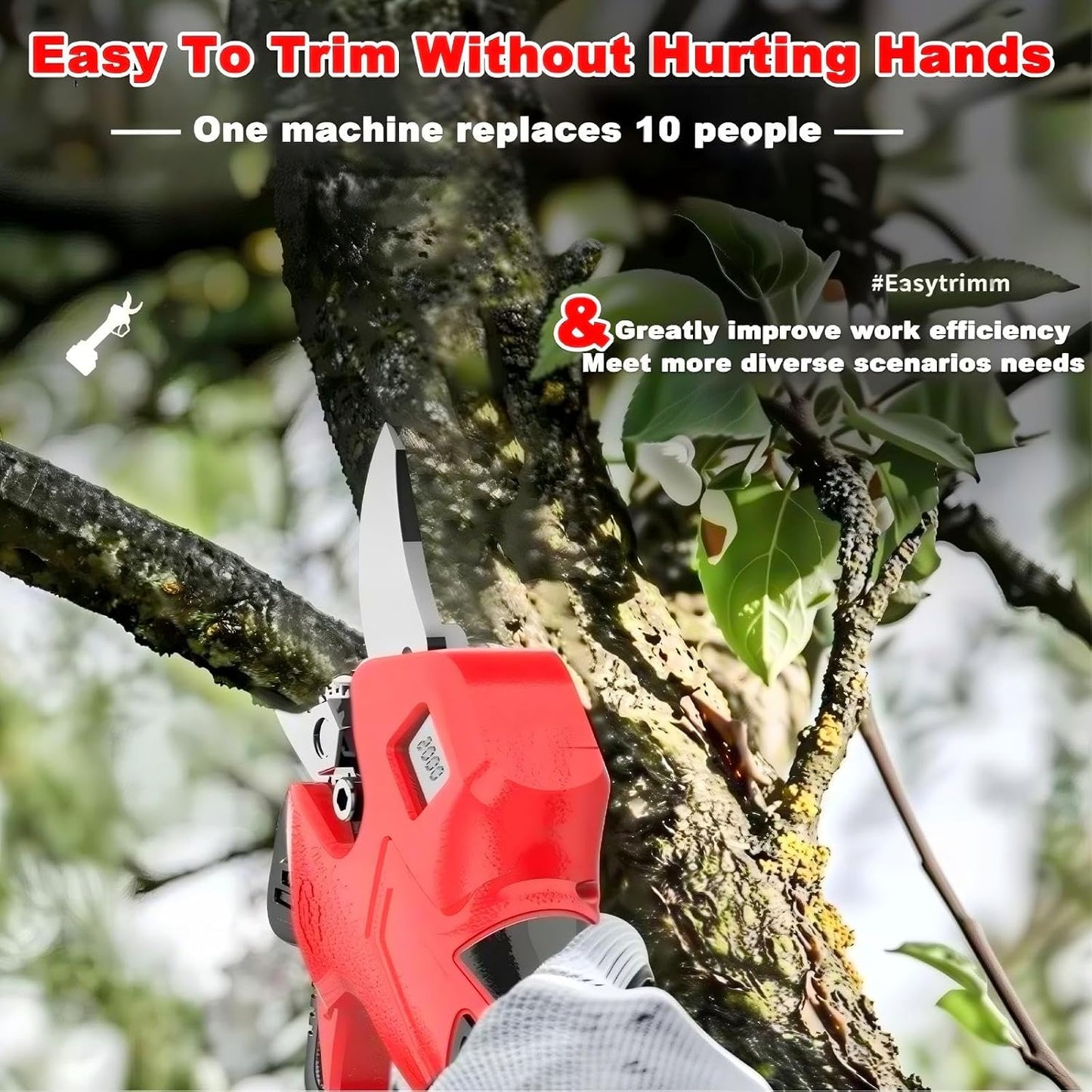 Electric Pruning Shears Compatible with DeWalt 20V Battery – Portable Cordless Pruning Shears with Brushless Motor, LCD Display, Adjustable Blade 0.98"–1.5", Battery Powered Tree Trimmer (Tool Only)
