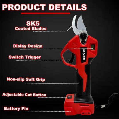 Electric Pruning Shears Compatible with DeWalt 20V Battery – Portable Cordless Pruning Shears with Brushless Motor, LCD Display, Adjustable Blade 0.98"–1.5", Battery Powered Tree Trimmer (Tool Only)