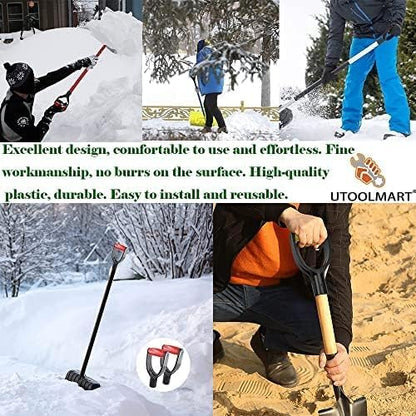 Shovel D Grip Handle Replacement, 32mm Inner Diameter Garden Spade Fork Snow Shovel Rake Handle Attachment for Digging Raking Tools, PVC, Red Black, 193mm Long, 105mm Thick