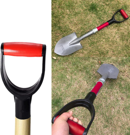 Shovel D Grip Handle Replacement, 32mm Inner Diameter Garden Spade Fork Snow Shovel Rake Handle Attachment for Digging Raking Tools, PVC, Red Black, 193mm Long, 105mm Thick