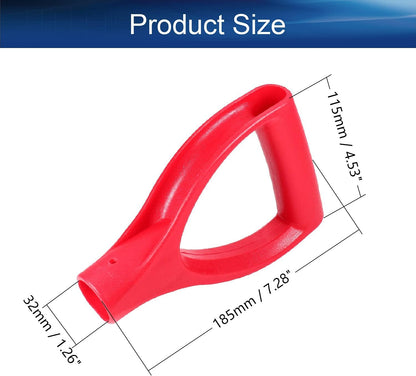 Shovel D Grip Handle Replacement, 32mm Inner Diameter Garden Spade Fork Snow Shovel Rake Handle Attachment for Digging Raking Tools, PVC, Red Black, 193mm Long, 105mm Thick