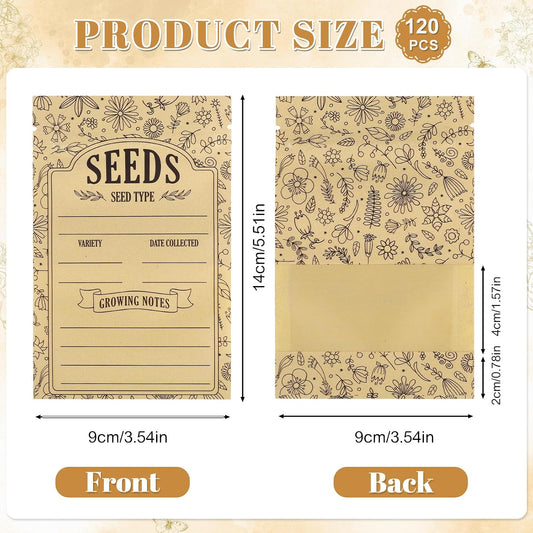 120 Seed Envelopes With Window, Resealable Floral Seed Storage Bags