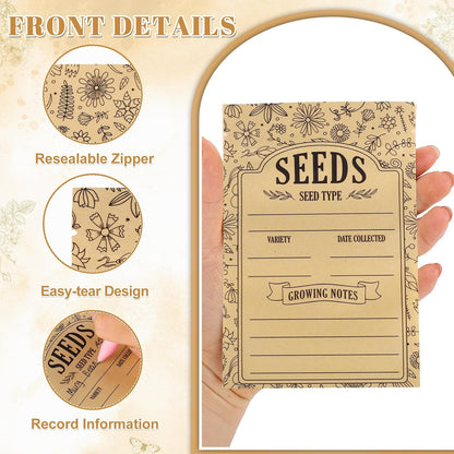 120 Seed Envelopes With Window, Resealable Floral Seed Storage Bags