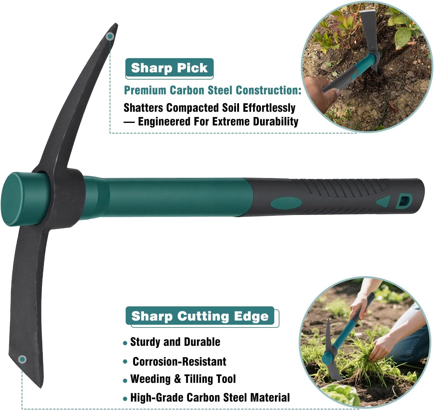 2pcs Gardening Tools with 1pcs Handle Multi-Functional Garden Hoe for Flower Work