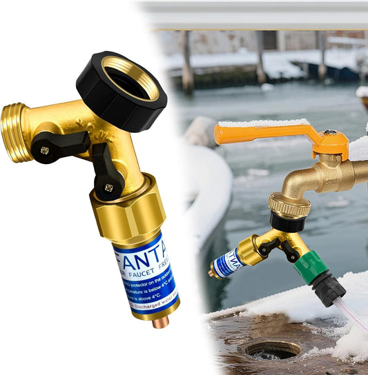 Outdoor Faucet Freeze Protector, Heavy Duty Brass Garden Faucet Freeze Prevention Valve Anti Freeze Winter Faucets Protection Cover with 2Way Hose Splitter for Farm Larm Yard Spigot for 3/4" Thread