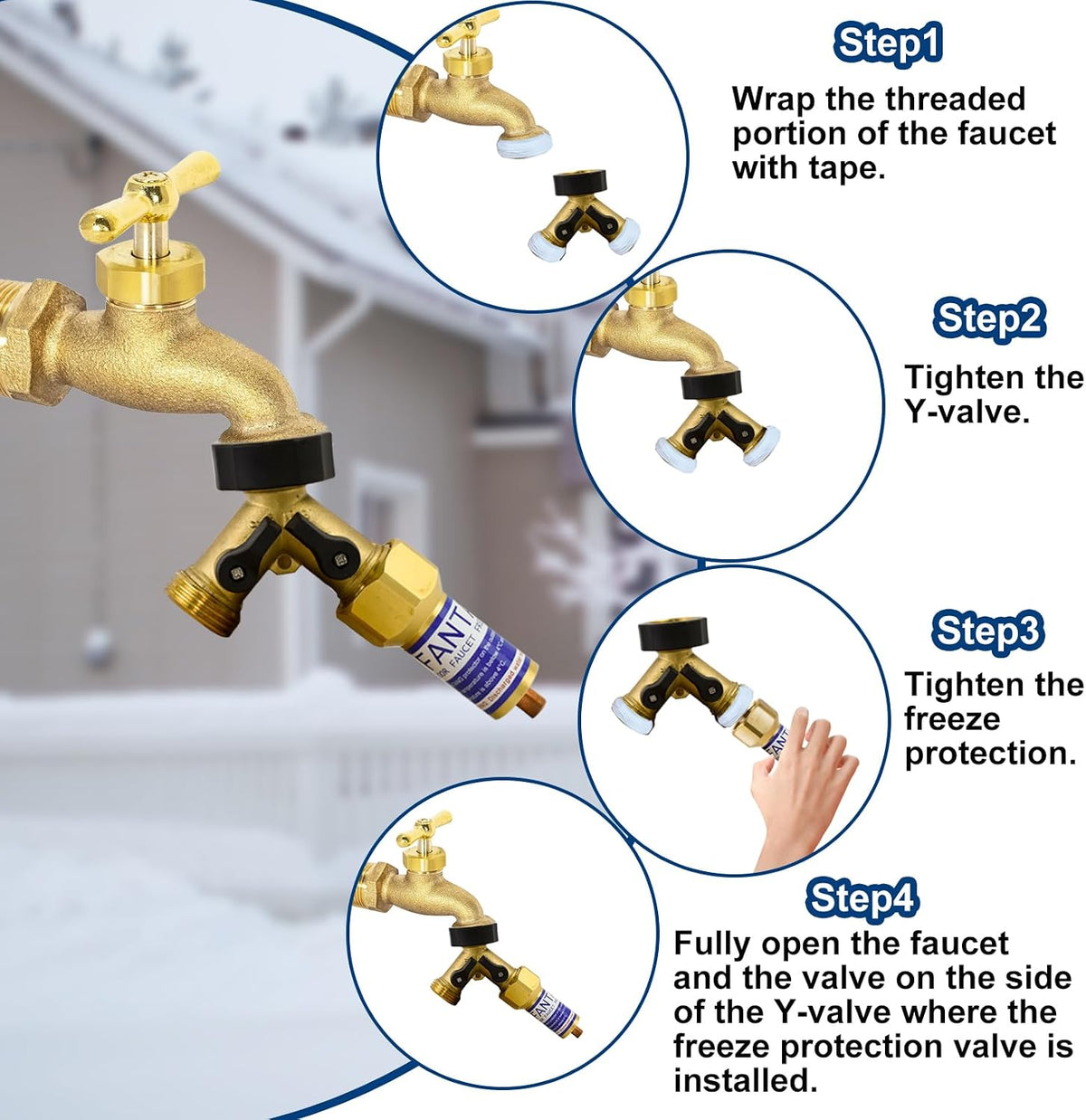 Outdoor Faucet Freeze Protector, Heavy Duty Brass Garden Faucet Freeze Prevention Valve Anti Freeze Winter Faucets Protection Cover with 2Way Hose Splitter for Farm Larm Yard Spigot for 3/4" Thread
