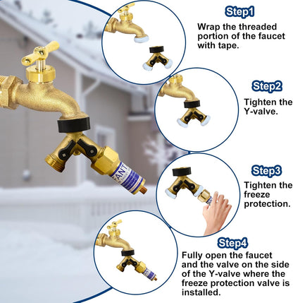 Outdoor Faucet Freeze Protector, Heavy Duty Brass Garden Faucet Freeze Prevention Valve Anti Freeze Winter Faucets Protection Cover with 2Way Hose Splitter for Farm Larm Yard Spigot for 3/4" Thread