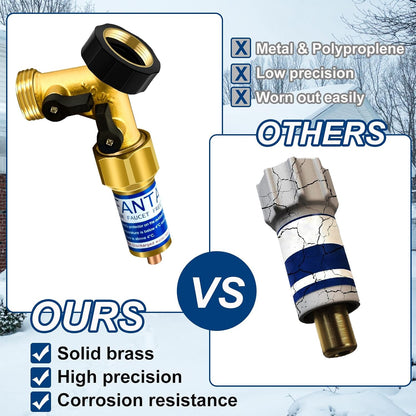 Outdoor Faucet Freeze Protector, Heavy Duty Brass Garden Faucet Freeze Prevention Valve Anti Freeze Winter Faucets Protection Cover with 2Way Hose Splitter for Farm Larm Yard Spigot for 3/4" Thread