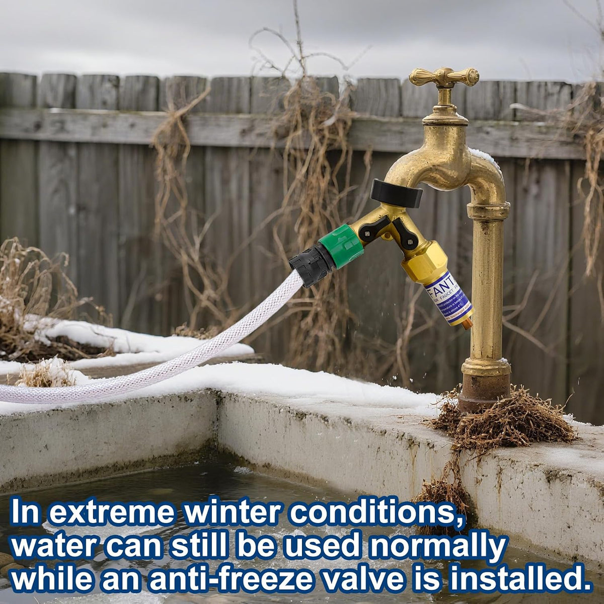 Outdoor Faucet Freeze Protector, Heavy Duty Brass Garden Faucet Freeze Prevention Valve Anti Freeze Winter Faucets Protection Cover with 2Way Hose Splitter for Farm Larm Yard Spigot for 3/4" Thread