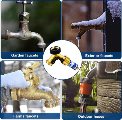 Outdoor Faucet Freeze Protector, Heavy Duty Brass Garden Faucet Freeze Prevention Valve Anti Freeze Winter Faucets Protection Cover with 2Way Hose Splitter for Farm Larm Yard Spigot for 3/4" Thread