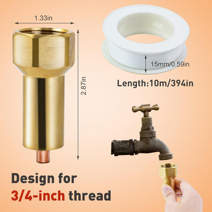 Outdoor Faucet Freeze Protector, Heavy Duty Brass Garden Faucet Freeze Prevention Valve Anti Freeze Winter Faucets Protection Cover with 2Way Hose Splitter for Farm Larm Yard Spigot for 3/4" Thread