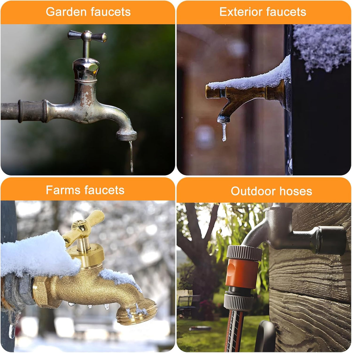 Outdoor Faucet Freeze Protector, Heavy Duty Brass Garden Faucet Freeze Prevention Valve Anti Freeze Winter Faucets Protection Cover with 2Way Hose Splitter for Farm Larm Yard Spigot for 3/4" Thread