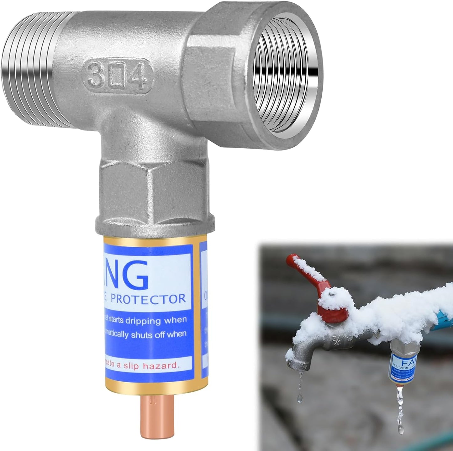 Outdoor Faucet Freeze Protector, Heavy Duty Brass Garden Faucet Freeze Prevention Valve Anti Freeze Winter Faucets Protection Cover with 2Way Hose Splitter for Farm Larm Yard Spigot for 3/4" Thread