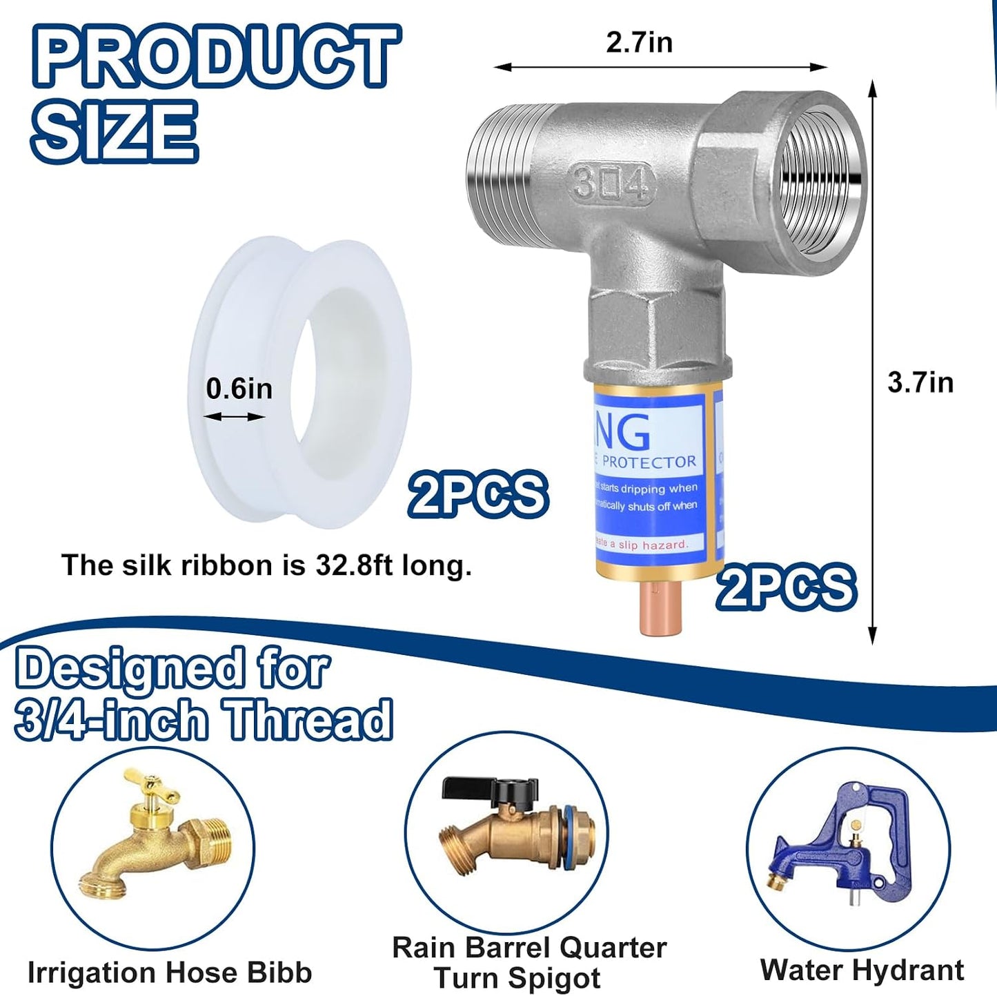 Outdoor Faucet Freeze Protector, Heavy Duty Brass Garden Faucet Freeze Prevention Valve Anti Freeze Winter Faucets Protection Cover with 2Way Hose Splitter for Farm Larm Yard Spigot for 3/4" Thread