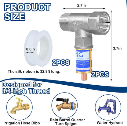 Outdoor Faucet Freeze Protector, Heavy Duty Brass Garden Faucet Freeze Prevention Valve Anti Freeze Winter Faucets Protection Cover with 2Way Hose Splitter for Farm Larm Yard Spigot for 3/4" Thread