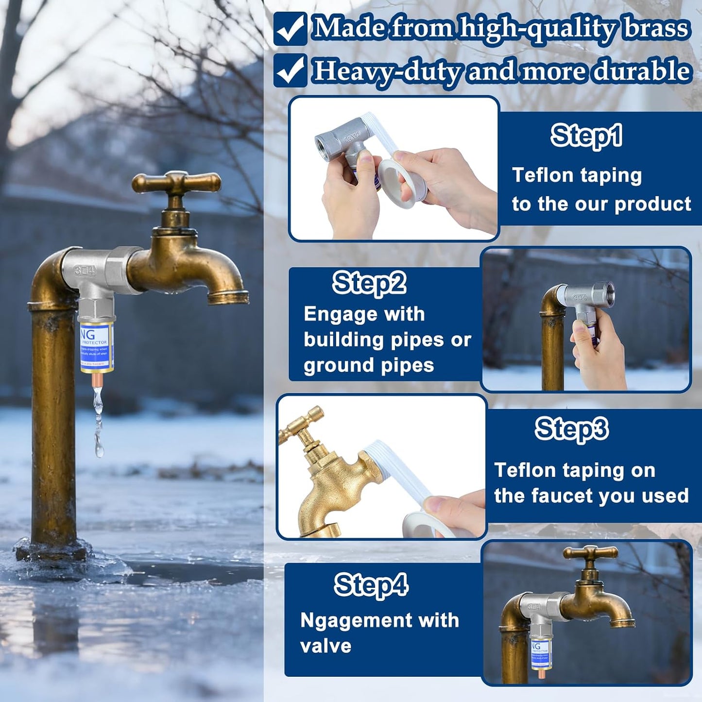 Outdoor Faucet Freeze Protector, Heavy Duty Brass Garden Faucet Freeze Prevention Valve Anti Freeze Winter Faucets Protection Cover with 2Way Hose Splitter for Farm Larm Yard Spigot for 3/4" Thread