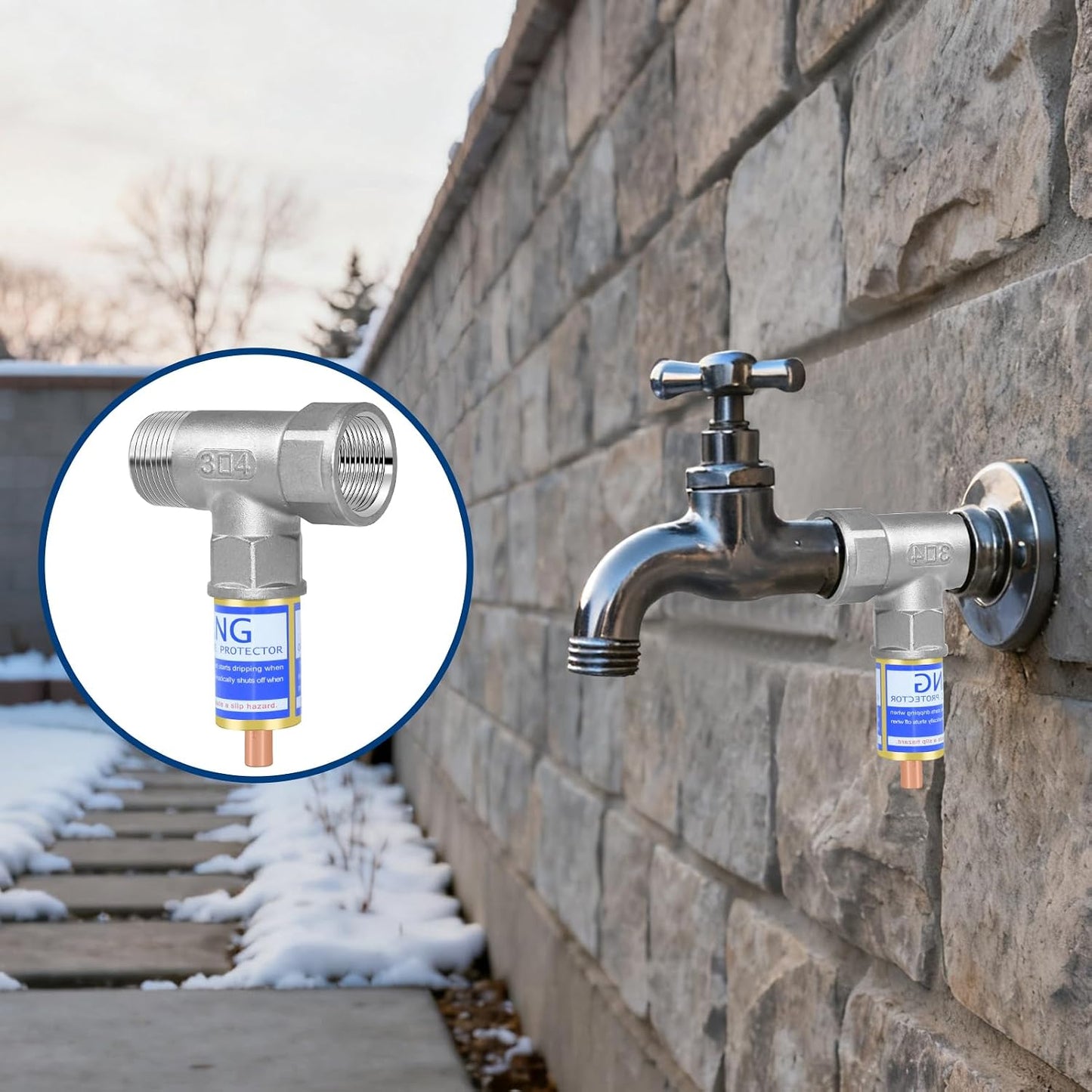 Outdoor Faucet Freeze Protector, Heavy Duty Brass Garden Faucet Freeze Prevention Valve Anti Freeze Winter Faucets Protection Cover with 2Way Hose Splitter for Farm Larm Yard Spigot for 3/4" Thread