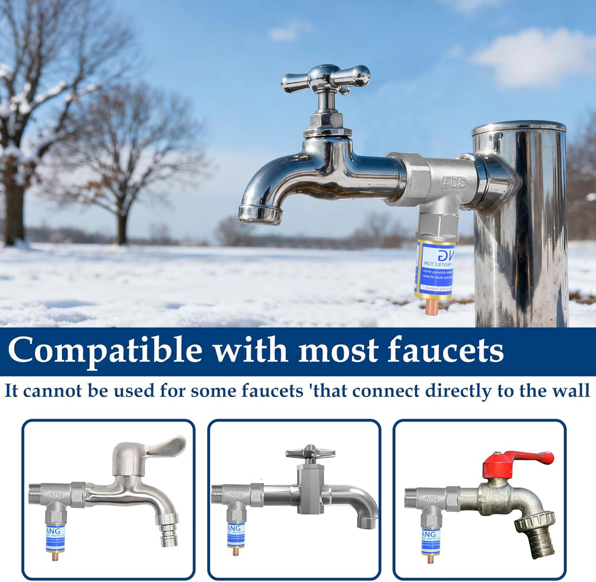 Outdoor Faucet Freeze Protector, Heavy Duty Brass Garden Faucet Freeze Prevention Valve Anti Freeze Winter Faucets Protection Cover with 2Way Hose Splitter for Farm Larm Yard Spigot for 3/4" Thread