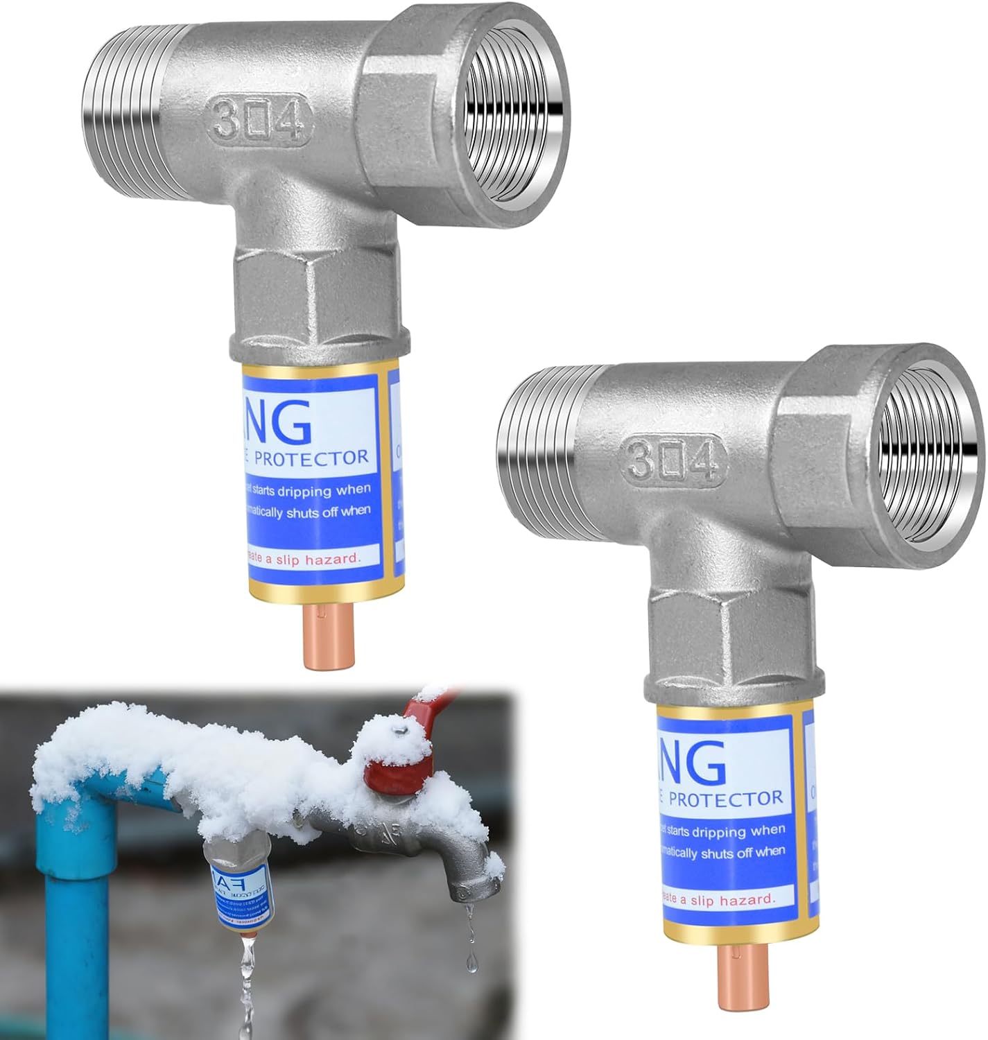 Outdoor Faucet Freeze Protector, Heavy Duty Brass Garden Faucet Freeze Prevention Valve Anti Freeze Winter Faucets Protection Cover with 2Way Hose Splitter for Farm Larm Yard Spigot for 3/4" Thread
