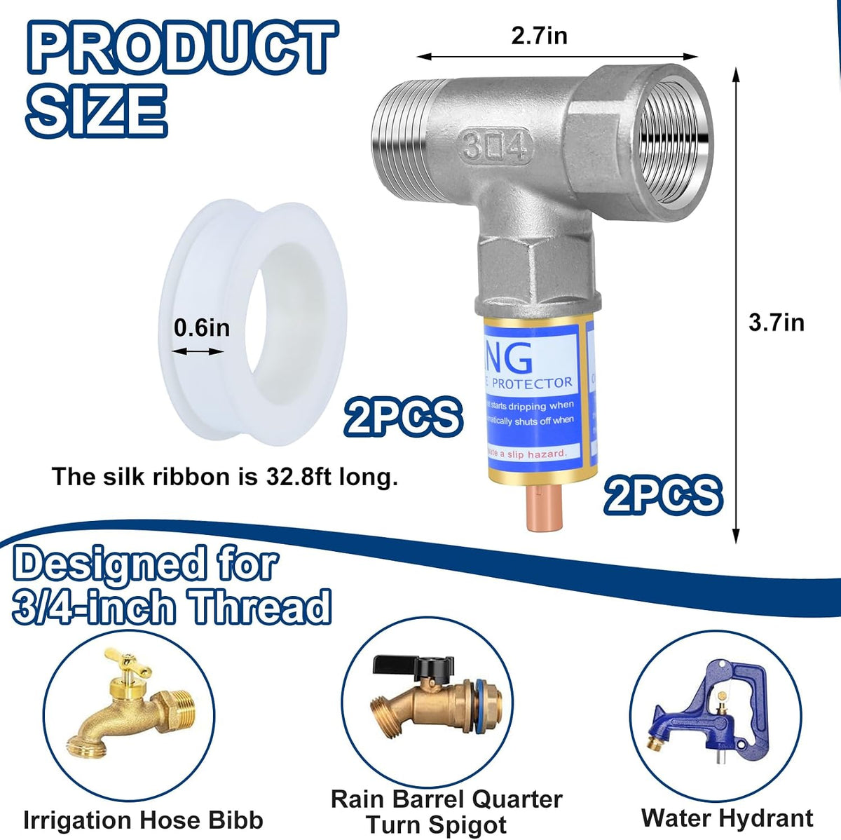Outdoor Faucet Freeze Protector, Heavy Duty Brass Garden Faucet Freeze Prevention Valve Anti Freeze Winter Faucets Protection Cover with 2Way Hose Splitter for Farm Larm Yard Spigot for 3/4" Thread