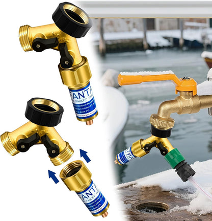 Outdoor Faucet Freeze Protector, Heavy Duty Brass Garden Faucet Freeze Prevention Valve Anti Freeze Winter Faucets Protection Cover with 2Way Hose Splitter for Farm Larm Yard Spigot for 3/4" Thread