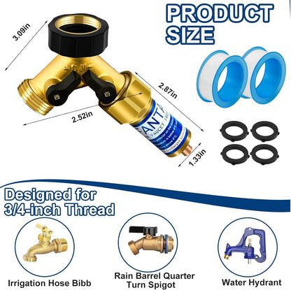 Outdoor Faucet Freeze Protector, Heavy Duty Brass Garden Faucet Freeze Prevention Valve Anti Freeze Winter Faucets Protection Cover with 2Way Hose Splitter for Farm Larm Yard Spigot for 3/4" Thread