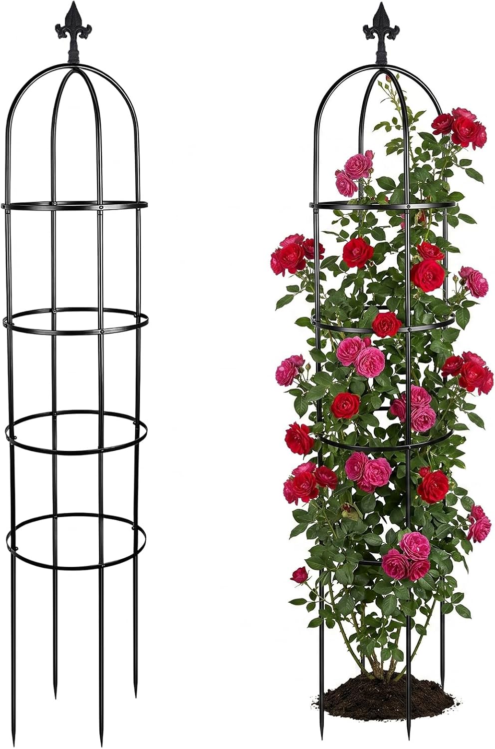 2 Pack 6 Ft Heavy Duty Metal Garden Obelisk Trellis for Climbing Plants, Rust‑Resistant Black Steel Vine Support for Rose Clematis Jasmine, Potted Flower Stand Indoor & Outdoor Decor (Bird)