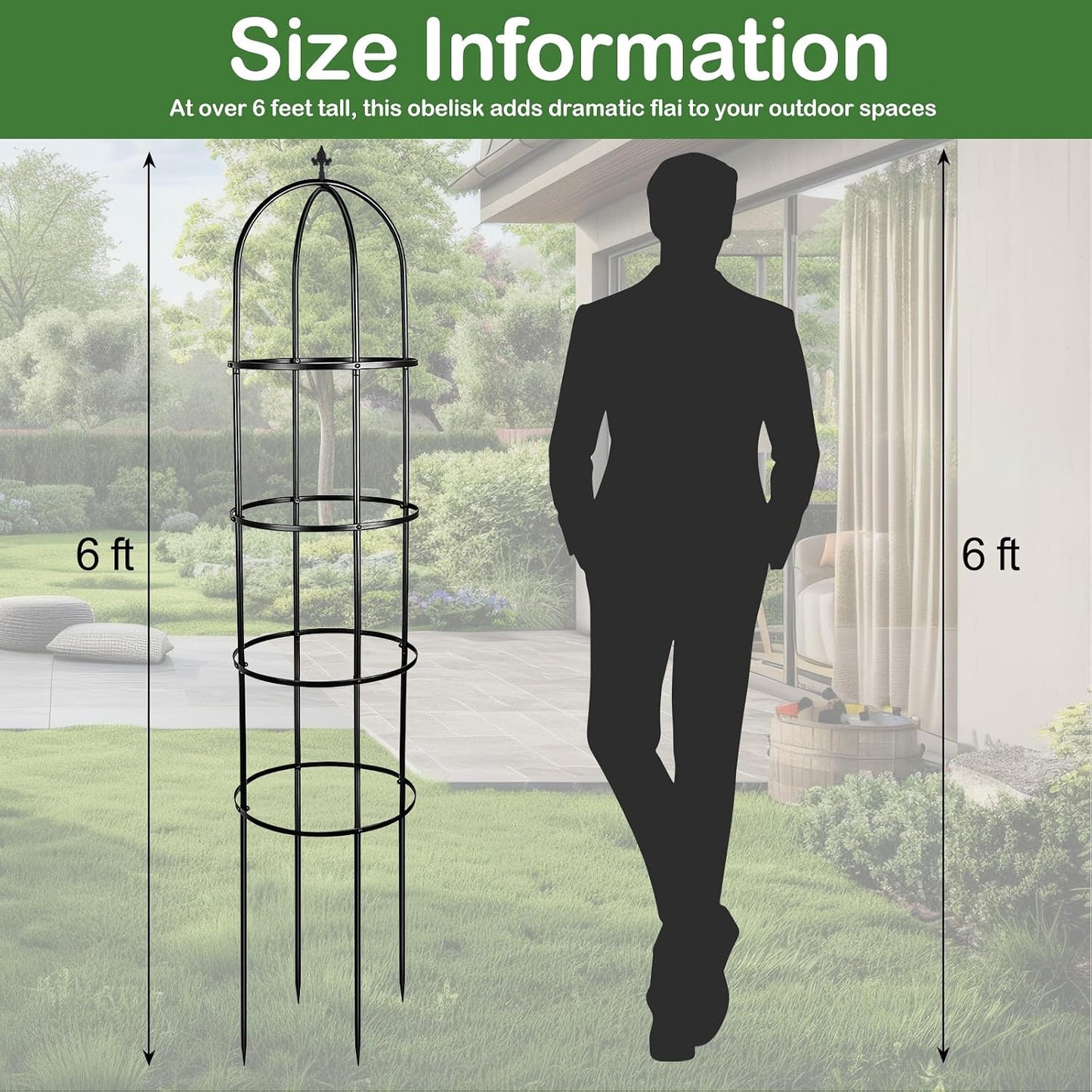 2 Pack 6 Ft Heavy Duty Metal Garden Obelisk Trellis for Climbing Plants, Rust‑Resistant Black Steel Vine Support for Rose Clematis Jasmine, Potted Flower Stand Indoor & Outdoor Decor (Bird)
