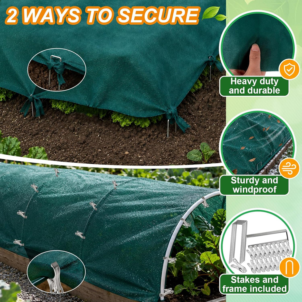 Plant Covers Freeze Protection, 10ft x 30ft 1.41 oz/yd² Frost Cloth Plant Blankets Floating Row Covers with 20 Stainless Steel Clips for Winter Plants Gardens Frost/Sun Pests Protection, Dark Green