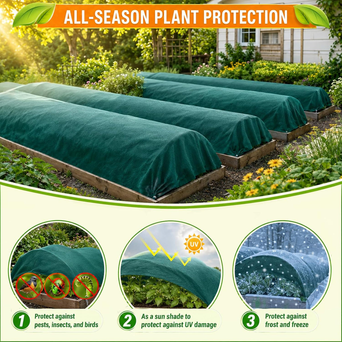 Plant Covers Freeze Protection, 10ft x 30ft 1.41 oz/yd² Frost Cloth Plant Blankets Floating Row Covers with 20 Stainless Steel Clips for Winter Plants Gardens Frost/Sun Pests Protection, Dark Green