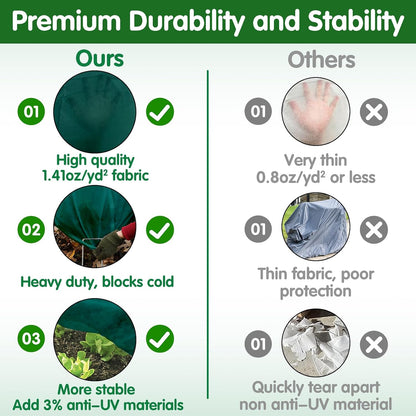 Plant Covers Freeze Protection, 10ft x 30ft 1.41 oz/yd² Frost Cloth Plant Blankets Floating Row Covers with 20 Stainless Steel Clips for Winter Plants Gardens Frost/Sun Pests Protection, Dark Green