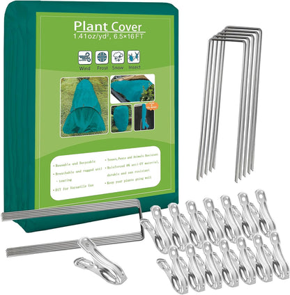 Plant Covers Freeze Protection, 10ft x 30ft 1.41 oz/yd² Frost Cloth Plant Blankets Floating Row Covers with 20 Stainless Steel Clips for Winter Plants Gardens Frost/Sun Pests Protection, Dark Green