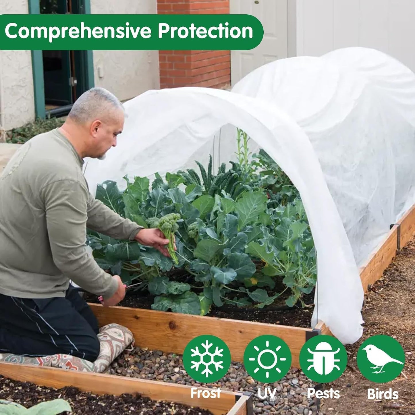 Plant Covers Freeze Protection, 10ft x 30ft 1.41 oz/yd² Frost Cloth Plant Blankets Floating Row Covers with 20 Stainless Steel Clips for Winter Plants Gardens Frost/Sun Pests Protection, Dark Green