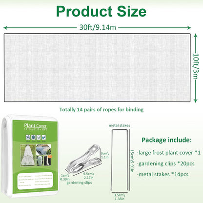 Plant Covers Freeze Protection, 10ft x 30ft 1.41 oz/yd² Frost Cloth Plant Blankets Floating Row Covers with 20 Stainless Steel Clips for Winter Plants Gardens Frost/Sun Pests Protection, Dark Green