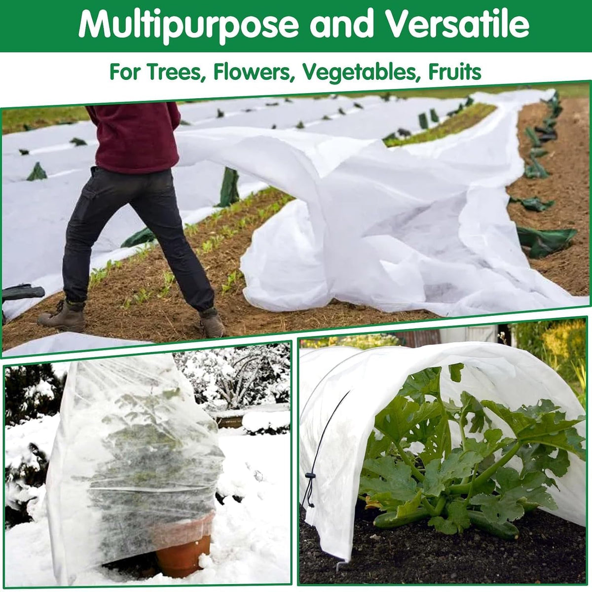 Plant Covers Freeze Protection, 10ft x 30ft 1.41 oz/yd² Frost Cloth Plant Blankets Floating Row Covers with 20 Stainless Steel Clips for Winter Plants Gardens Frost/Sun Pests Protection, Dark Green