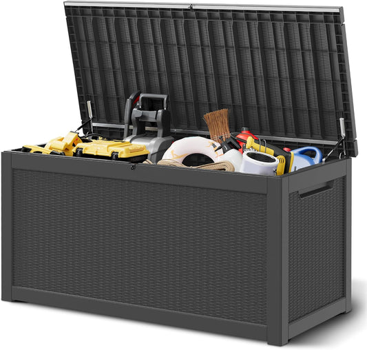 Outdoor Storage Box, 320 Gallon Resin Deck Boxes Outdoor Waterproof For Patio, Lockable And UV Resistant