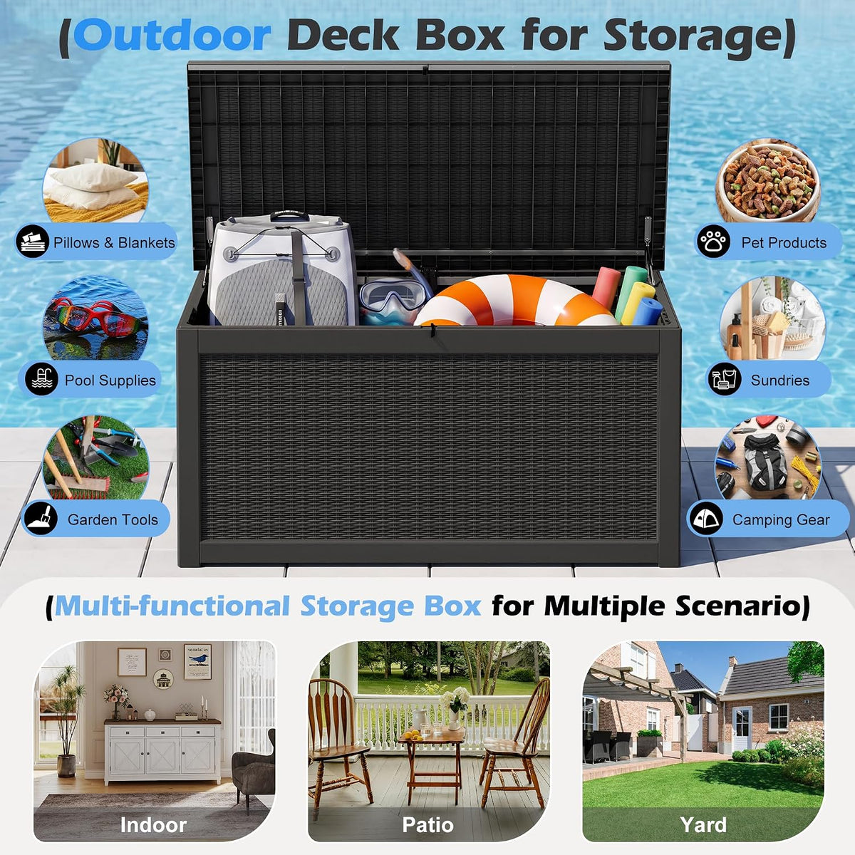Outdoor Storage Box, 320 Gallon Resin Deck Boxes Outdoor Waterproof For Patio, Lockable And UV Resistant