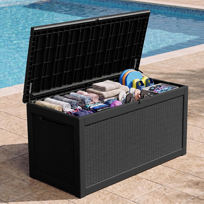 Outdoor Storage Box, 320 Gallon Resin Deck Boxes Outdoor Waterproof For Patio, Lockable And UV Resistant