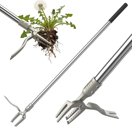 One-Piece Stand Up Weed Puller Tool with Long Handle, 47" Assembleless Stainless Steel Garden Weeder Dandelion Root Removal Without Kneeling